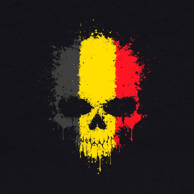 Chaotic Belgian Flag Splatter Skull by jeffbartels
